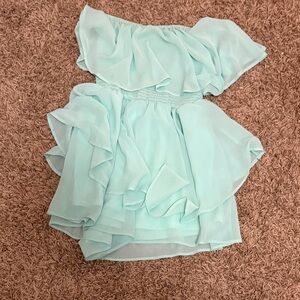 Light blue-green strapless romper